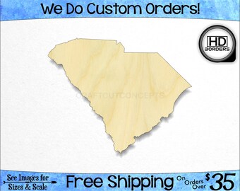 South Carolina SC High Definition Borders State Cutout - Large & Small - Pick Size - Unfinished Wood Cutout Shapes (SO-0010-40)*2-24