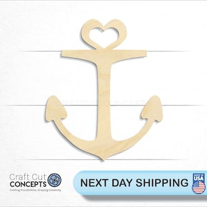 Anchor Heart - Laser Cut Unfinished Wood Cutout Craft Shapes