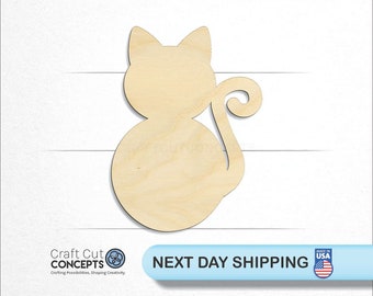 Cat Sitting - Laser Cut Unfinished Wood Cutout Craft Shapes