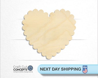 Scalloped Heart - Laser Cut Unfinished Wood Cutout Craft Shapes