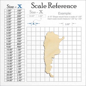 Argentina South America Country Cutout unfinished wood craft blank showing the measurement scale.