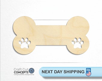 Dog Bone Paw Prints - Laser Cut Unfinished Wood Cutout Craft Shapes