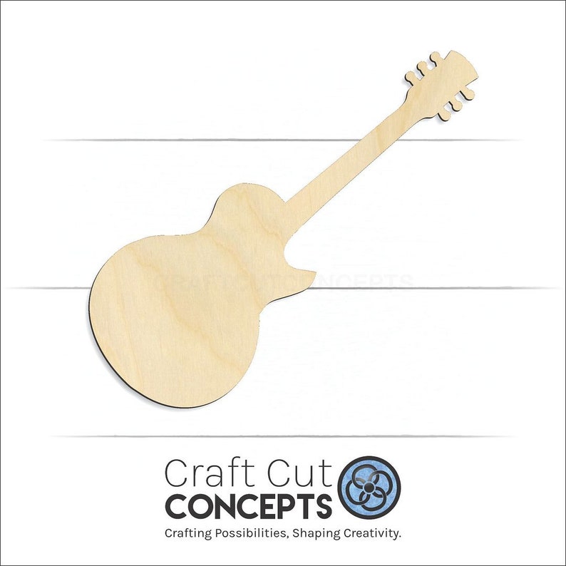 Guitar Shape Unfinished wood blank product view with Craft Cut Concepts logo.