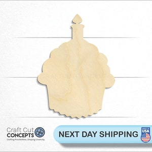 Cupcake with Candle - Laser Cut Unfinished Wood Cutout Craft Shapes