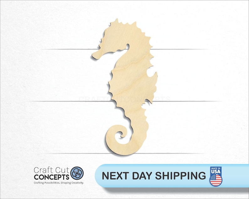 Seahorse Shape wood craft blank, front view, ships next day