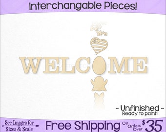 Interchangeable Welcome Sign Craft Kit - Large & Small - Unfinished Ready to Paint - Seasonal Holiday Home Porch Door Palette Wood Sign