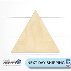 May include: A plain, unfinished, natural wood triangle shape. The triangle is approximately 6 inches tall and 5 inches wide.