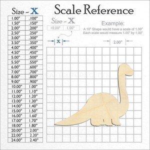 Baby Dinosaur Brontosaurus Shape unfinished wood craft blank showing the measurement scale.