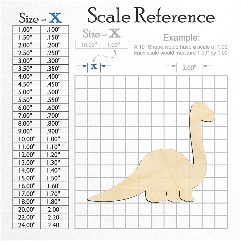 Baby Dinosaur Brontosaurus Shape unfinished wood craft blank showing the measurement scale.