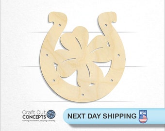 Lucky Horseshoe Clover - Laser Cut Unfinished Wood Cutout Craft Shapes