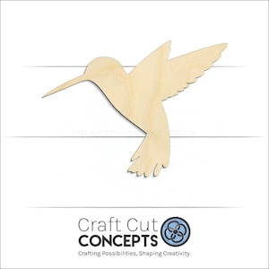 Hummingbird Craft Shape Unfinished wood blank product view with Craft Cut Concepts logo.