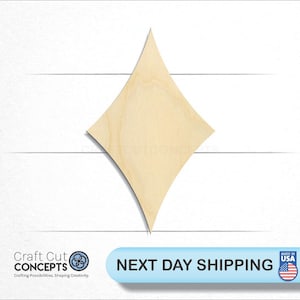 May include: A light brown wooden diamond shape. The diamond is cut out of a piece of wood and has a smooth surface.