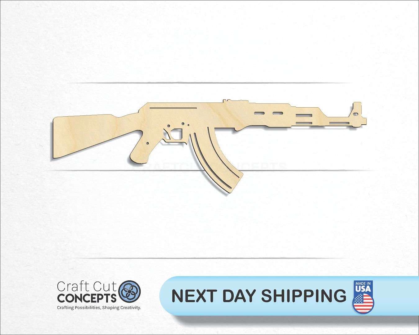 AK 47 Shape Firearm - Laser Cut Unfinished Wood Cutout Craft