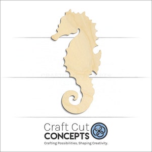 Seahorse Shape Unfinished wood blank product view with Craft Cut Concepts logo.