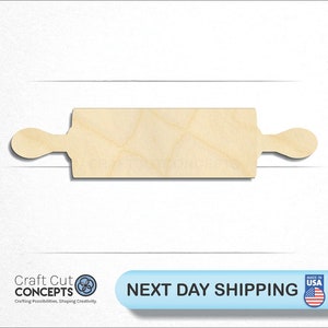 May include: A wooden rolling pin with handles. The rolling pin is made of unfinished wood and is approximately 12 inches long.