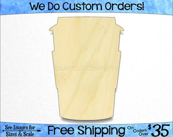 custom paper hot cups Disposable Coffee Cup on Plate - Large & Small - Pick Size - Unfinished Shapes Time Relax Weekend Break Breakfast Morning (SO-0456)*2-24