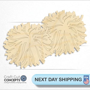 Dual Pom Poms - Laser Cut Unfinished Wood Cutout Craft Shapes