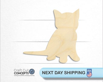 Cute Kitten - Laser Cut Unfinished Wood Cutout Craft Shapes