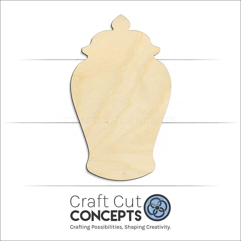 Ginger Jar Shape Unfinished wood blank product view with Craft Cut Concepts logo.