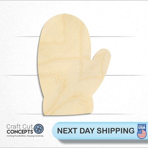 May include: A wooden cutout of a mitten, perfect for crafting and decorating. The mitten is unpainted and ready to be customized.