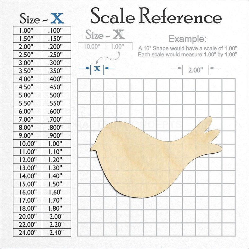 Bird Cute Craft Shape unfinished wood craft blank showing the measurement scale.