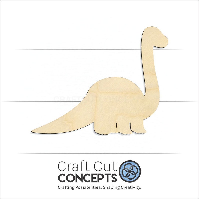 Baby Dinosaur Brontosaurus Shape Unfinished wood blank product view with Craft Cut Concepts logo.