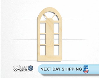 Door with Rounded Top & Windows - Laser Cut Unfinished Wood Cutout Craft Shapes