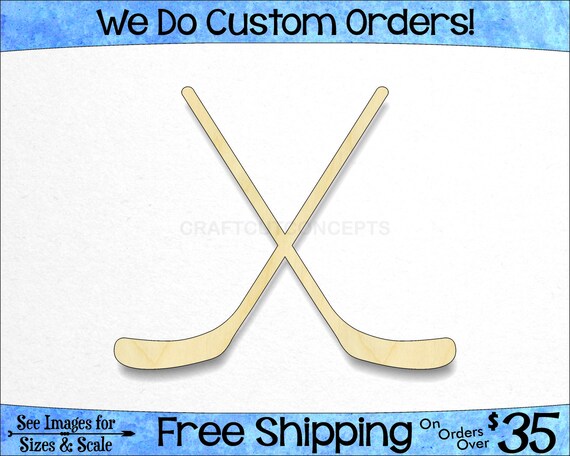 Hockey Stick-3 Unfinished MDF Wood Cutout Variety Sizes USA Made Home Decor
