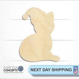 Santa Cat - Laser Cut Unfinished Wood Cutout Craft Shapes