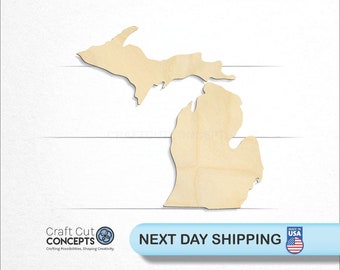 Michigan MI State Crafty - Laser Cut Unfinished Wood Cutout Craft Shapes