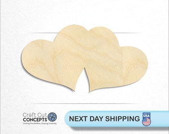 Pair of Hearts - Laser Cut Unfinished Wood Cutout Craft Shapes
