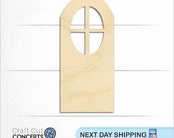 Door with Rounded Top & Windows - Laser Cut Unfinished Wood Cutout Craft Shapes