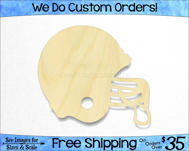 *2-24 SO-0014-01 Helmet Shape Laser Cut Unfinished Wood Cutout Shapes Sports High Middle College Team League Pick Size Large /& Small