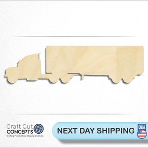 Semi Truck and Trailer - Laser Cut Unfinished Wood Cutout Craft Shapes