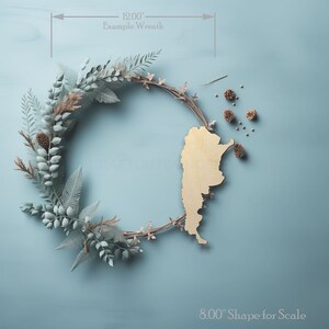Argentina South America Country Cutout wood craft shape on a wreath showing scale.