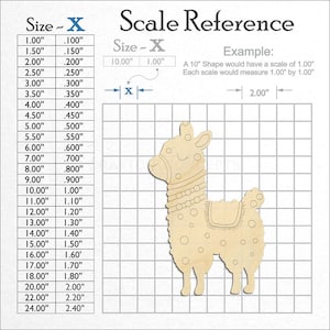 Alpaca Lama Shape Paint by Line unfinished wood craft blank showing the measurement scale.