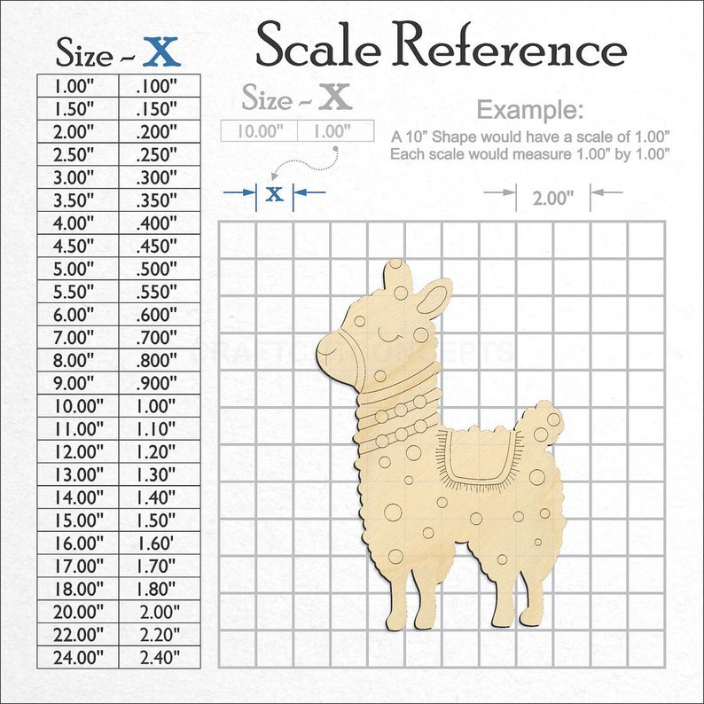 Alpaca Lama Shape Paint by Line unfinished wood craft blank showing the measurement scale.