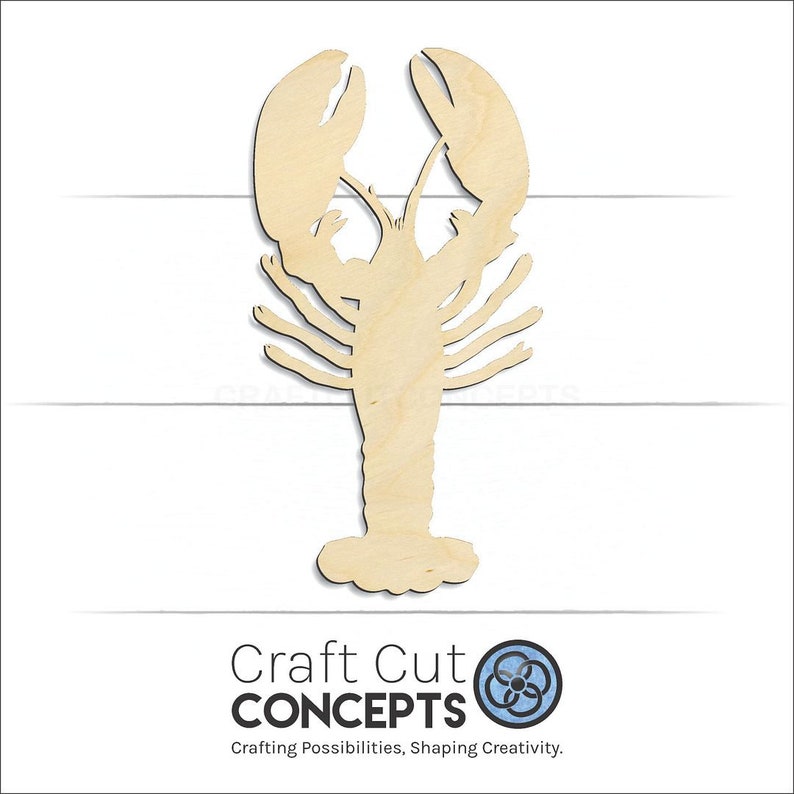 Crayfish Shape Unfinished wood blank product view with Craft Cut Concepts logo.
