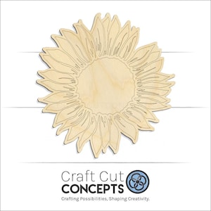 Sun Flower Engraved Details Unfinished wood blank product view with Craft Cut Concepts logo.