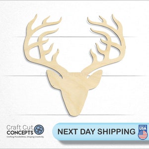 Antlered Deer Head - Laser Cut Unfinished Wood Cutout Craft Shapes