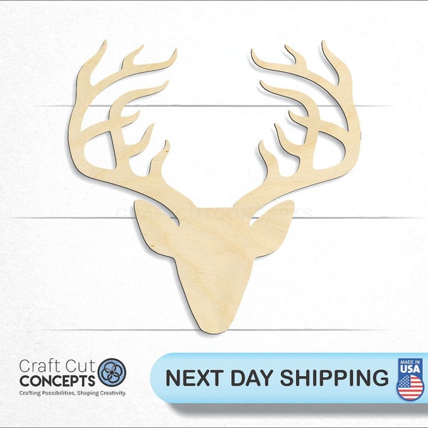 Antlered Deer Head - Laser Cut Unfinished Wood Cutout Craft Shapes