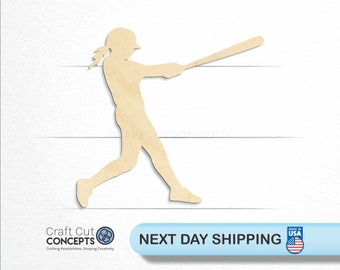 Baseball Player Girl - Laser Cut Unfinished Wood Cutout Craft Shapes