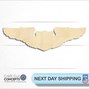 Pilot Wings - Laser Cut Unfinished Wood Cutout Craft Shapes