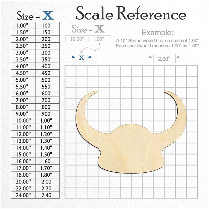 Vikings Norse Helmet Shape unfinished wood craft blank showing the measurement scale.