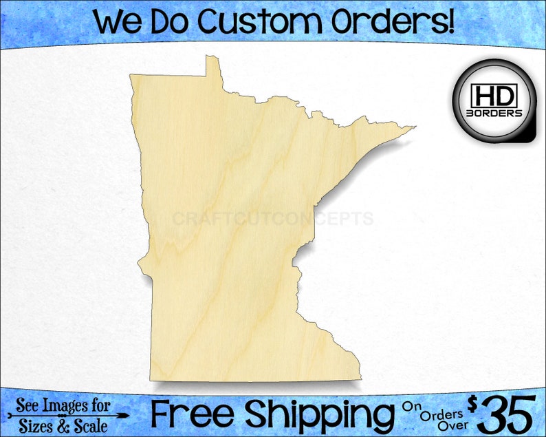 *2-24 Minnesota MN High Definition Borders State Cutout Large /& Small SO-0010-23 Pick Size Laser Cut Unfinished Wood Cutout Shapes