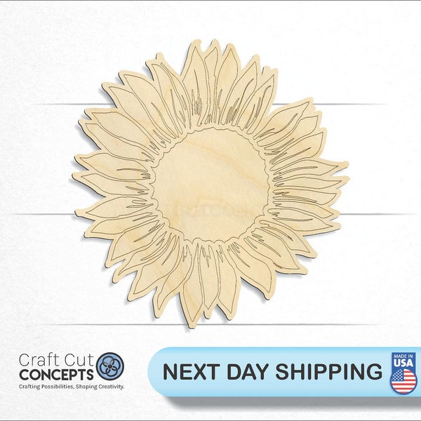 Sun Flower Engraved Details - Large & Small - Pick Size - Unfinished Wood Shapes Garden Wall Room Decoration Green House (SO-0261-03)*2-24