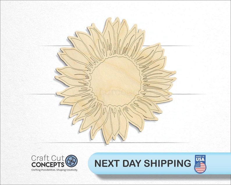 Sun Flower Engraved Details wood craft blank, front view, ships next day