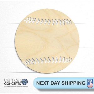 May include: A wooden baseball cutout, perfect for crafting projects. The baseball is unpainted and ready to be decorated.