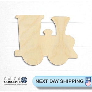 May include: Unfinished wooden cutout of a train engine. The cutout is made of natural wood and is ready to be painted or decorated.