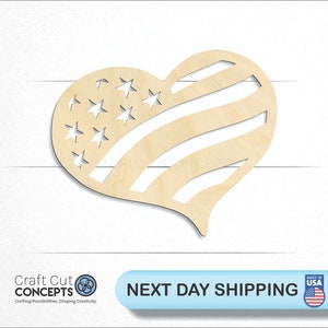US Flag Heart - Laser Cut Unfinished Wood Cutout Craft Shapes